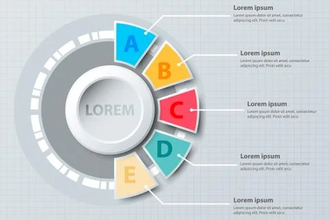 Five topics colorful half pie chart 3d paper with circle in center for websit 스톡 일러스트