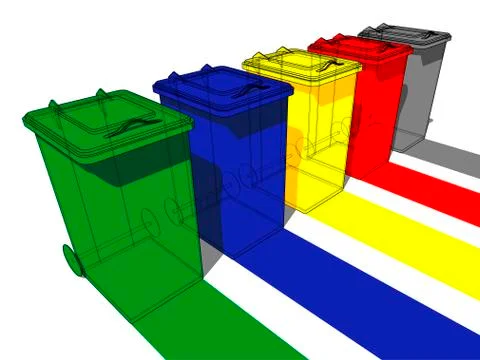Five trash cans for garbage separation Stock Illustration