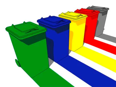 Five trash cans for garbage separation Stock Illustration