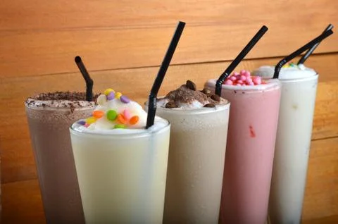 Five types of milkshake drink Stock Photos