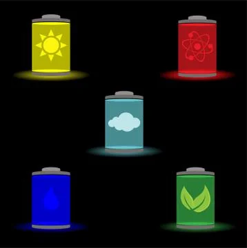 Five types of sources of energy: Stock Illustration