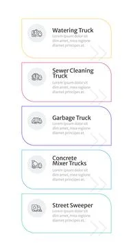 Five types of utility trucks infographic 5 steps Stock Illustration