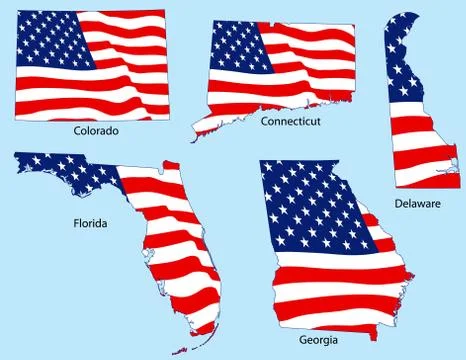Five United States with flags Иллюстрация