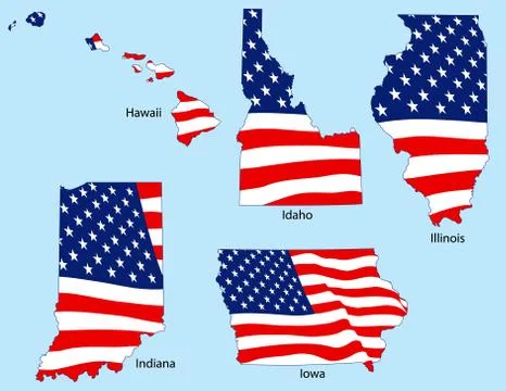 Five United States with flags Иллюстрация