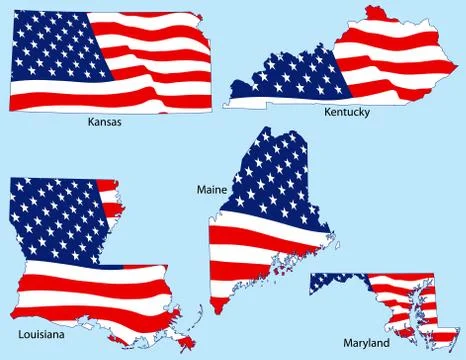 Five United States with flags Illustration