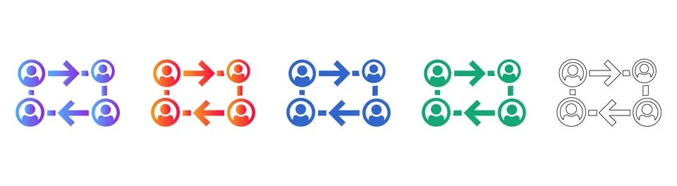 Five User Connection Workflow Icons with Arrows Stock Illustration