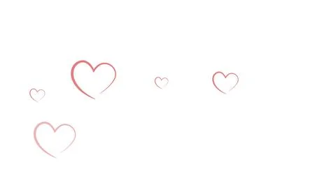 Five varying-size simple red heart outlines float on a plain white background Stock Photos