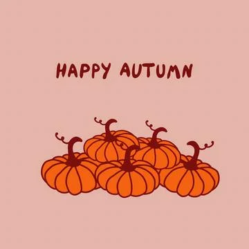 Five vibrant pumpkins arranged together on a soft background to celebrate the Stock Illustration