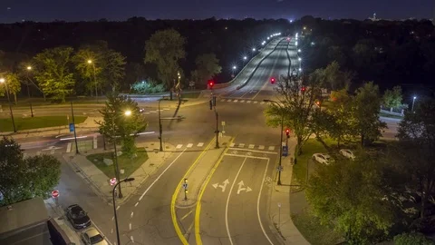 Five Way Intersection Long Exposure High Angle Night Timelapse Stock Footage 83798992