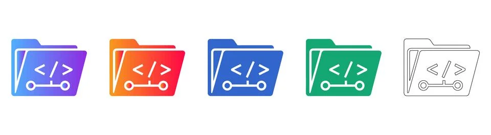 Five Web Development Folder Icons 스톡 일러스트
