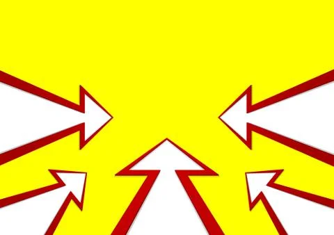 Five white arrows with a red stroke on yellow background scrapbooking Stock Illustration