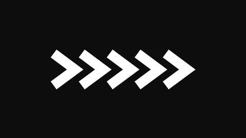 Five white chevron arrows moving forward in sequence on black background sy.. Stock Illustration