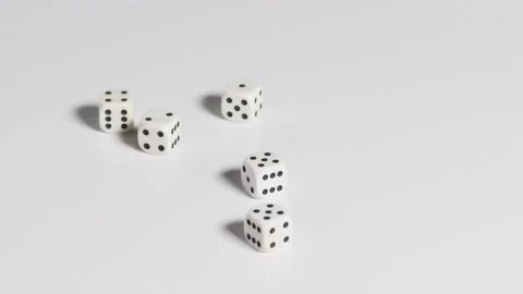 Five white dices rolling in slow motion Stock Footage 161955288
