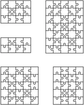 Five white jigsaw puzzles Stock Illustration