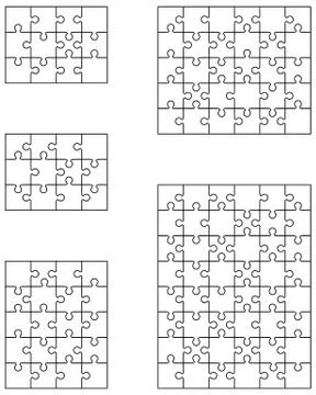 Five white puzzles Stock Illustration