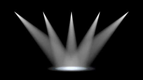 Five white spotlights angled to converge as 3D rendering Stock Illustration