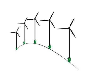 Five wind power plants on the hil Stock Illustration