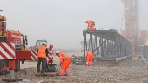 Five Workers, One of Them is Moving Wooden Boards Stock Footage 72317181