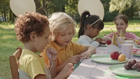 Five-year-old Children on Birthday Party Stock Footage 160337351