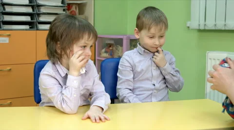 Five year old children in a classroom Stock Footage 65839784