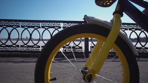 Five-year-old little blonde girl riding bike in an old park. Stock Footage 109149454