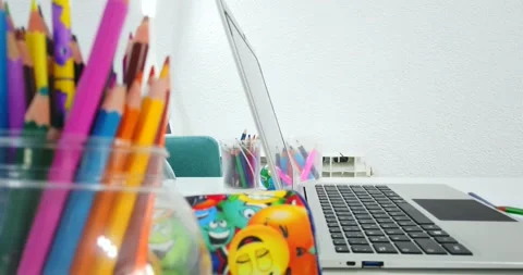 Five years old boy with tablet and drawing tools. Stock Footage 135764697