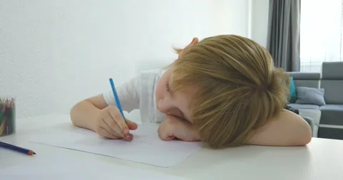 Five years old boy with tablet and drawing tools. Stock Footage 135765183