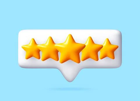 Five yellow 3d stars inside a white speech bubble Illustrazione stock