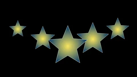 Five yellow-and-blue stars on a black background, arranged in a cone, increase Video stock 268564406
