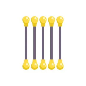 Five yellow light bulbs hanging from ceiling forming a line Stock Illustration