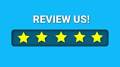 Five yellow stars appear sequentially in a rating bar below the text Review Us Stock Footage 334660477