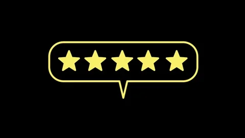 Five yellow stars appear sequentially inside a speech bubble icon animation Stock Footage 334660639