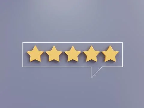 Five yellow stars in a speech bubble, Customer satisfaction review feedback Stock Illustration