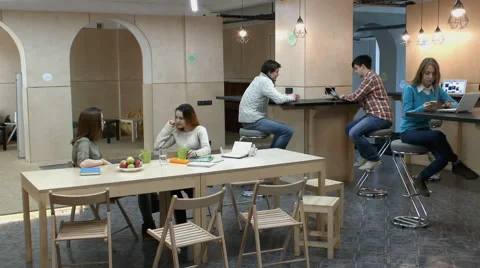 Five young people communicate with each other at the university campus /02/ Stock Footage 63365029