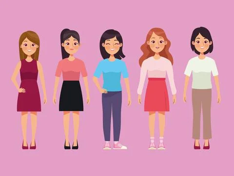 Five young women Stock Illustration