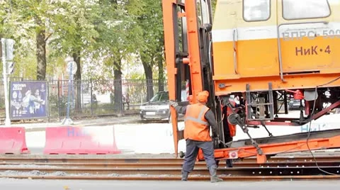 Fix the ballast tamper for transportation 스톡 동영상 10774991