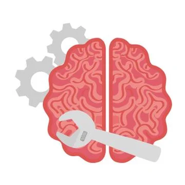 Fix the brain, brain with tools, on white background Stock Illustration