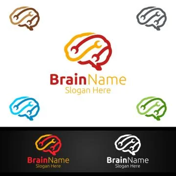 Fix Brain Logo with Think Idea Concept Design Illustrazione stock