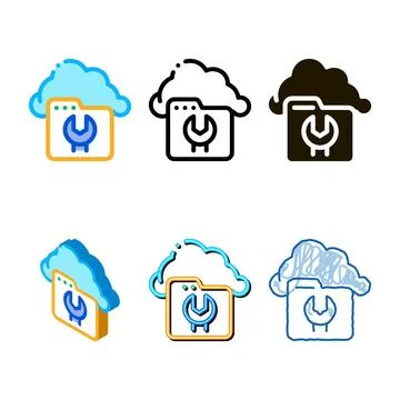 Fix cloud folder stylized icon vector outline Stock Illustration