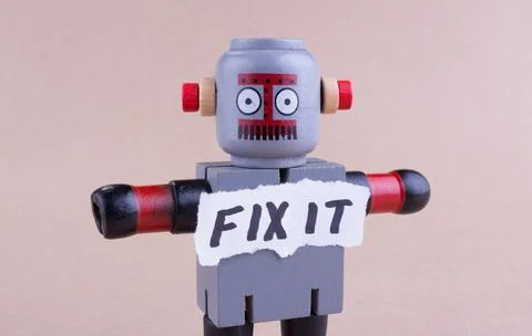 FIX IT word with standing robot Stock Photos