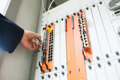 Fix network switch in data center room Stock Photos