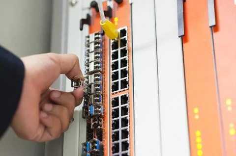 Fix network switch in data center room Stock Photos