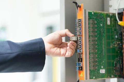 Fix network switch in data center room Stock Photos