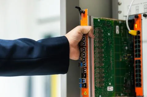 Fix network switch in data center room Stock Photos
