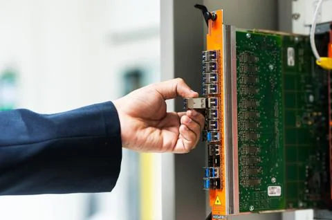 Fix network switch in data center room Stock Photos