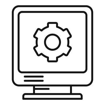 Fix pc system icon, outline style Illustrazione stock