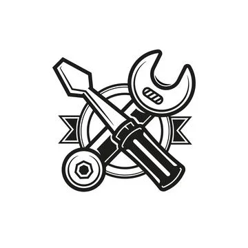 Fix service tools, wrench and screwdriver, repair instruments, simple line .. Stock Illustration