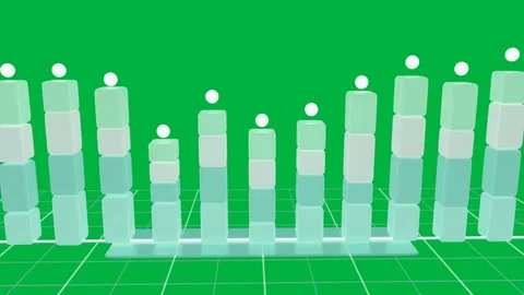 Fixed 3D bar chart animating on transparent background, camera dollying to Video stock 334198800