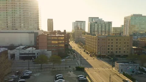 Fixed Aerial Shot of Calm Intersection during Sunrise [4K] Stock Footage 107112274