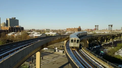 Fixed Aerial Shot as CTA Train Departs Chicago [4K] Video stock 107112249